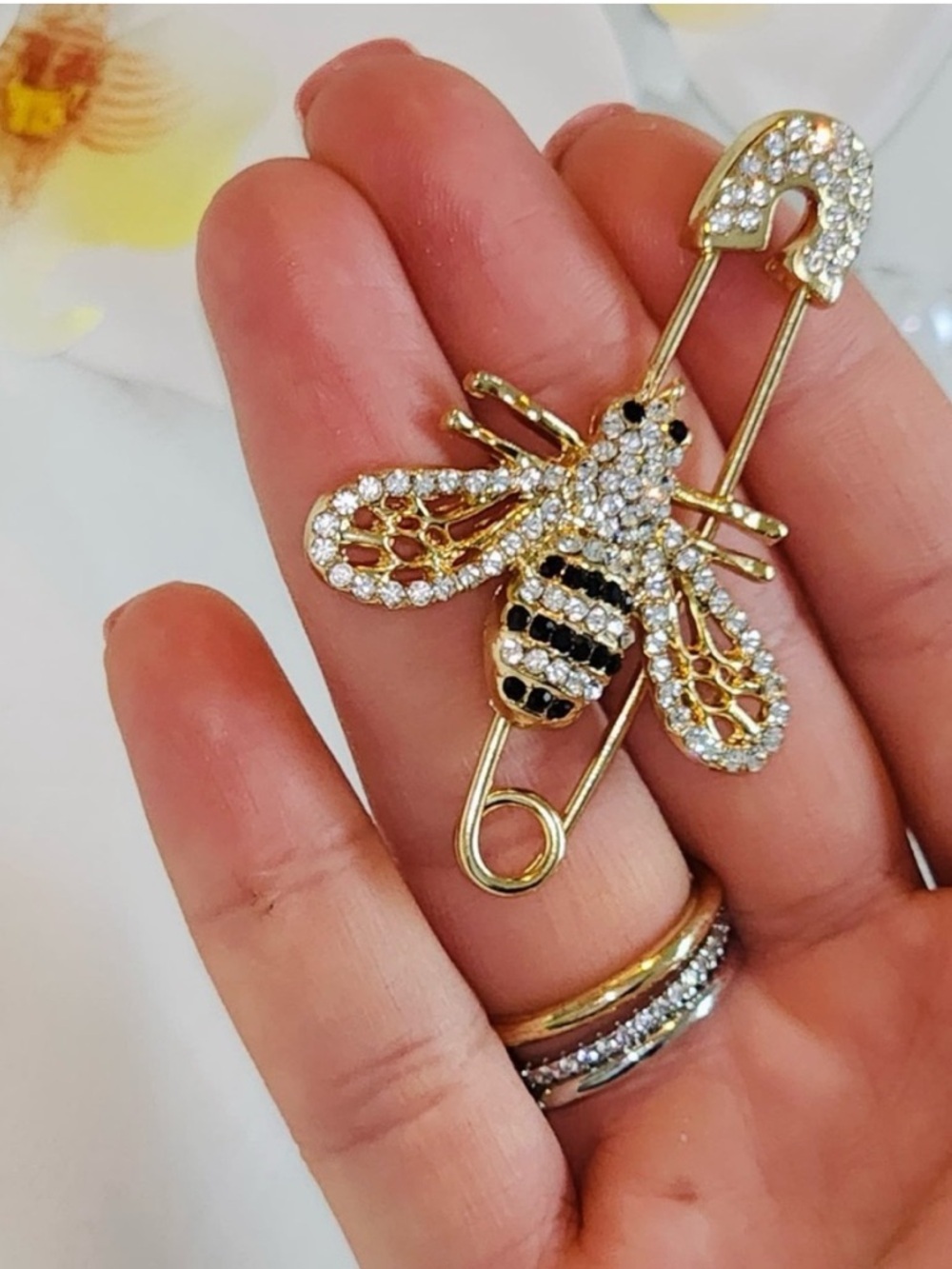 Anthropologie Gold and Black Bee Safety Pin Brooch